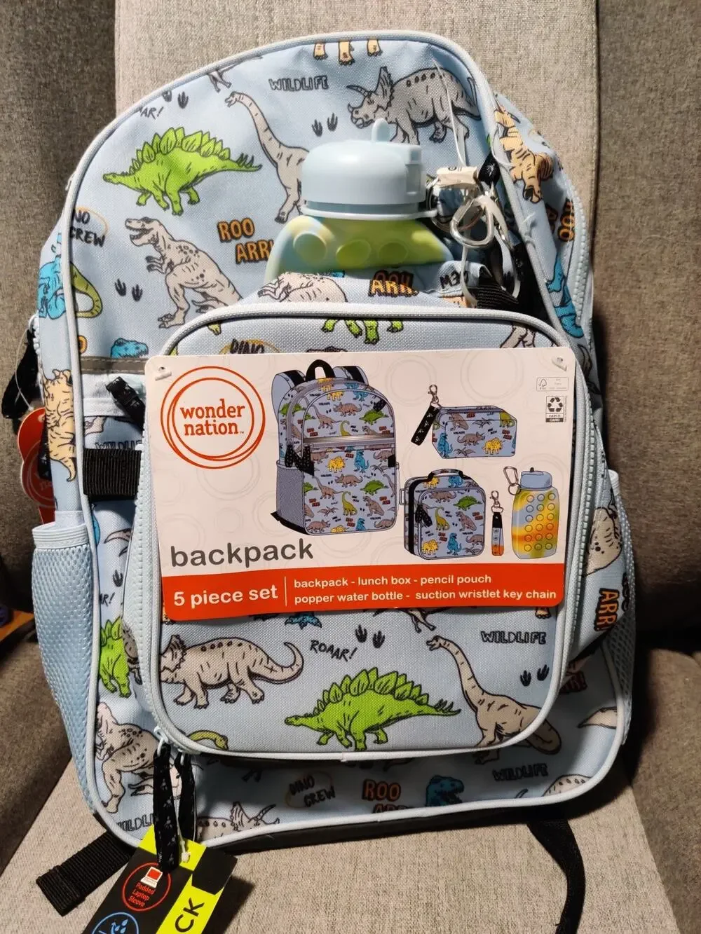 Wonder Nation 5 Piece Dinosaur Backpack Set